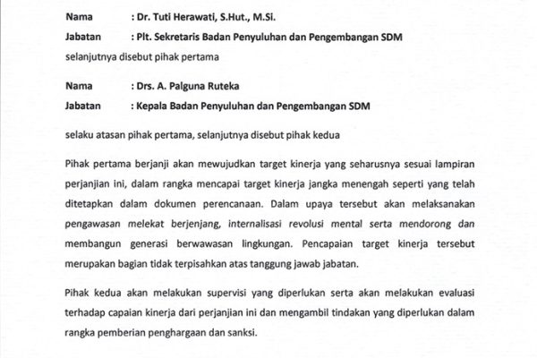 Perjanjian Kinerja (PK) Sekretariat BP2SDM Tahun 2024