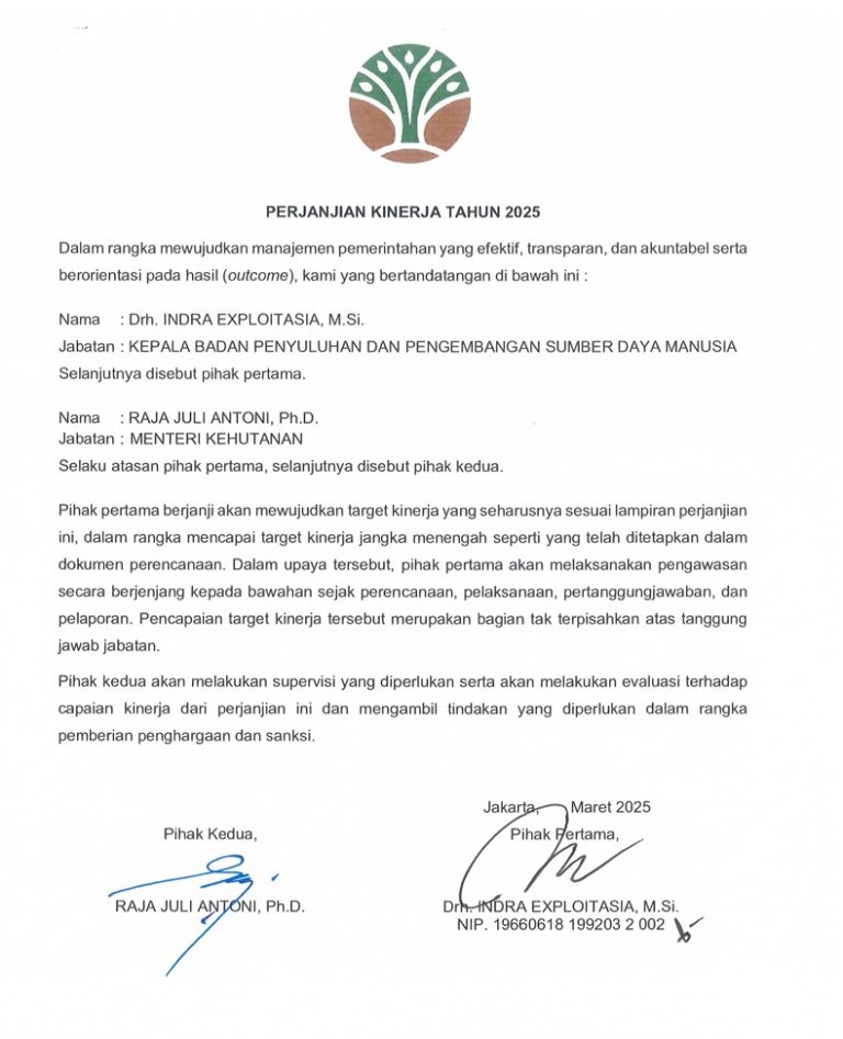 Perjanjian Kinerja (PK) Badan P2SDM Tahun 2025